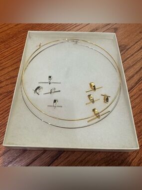 Gold & silver tone chokers with pin to pendant converters in different sizes.